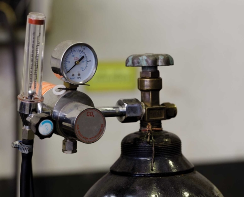 Close up shot of co2 tank pressure gauge