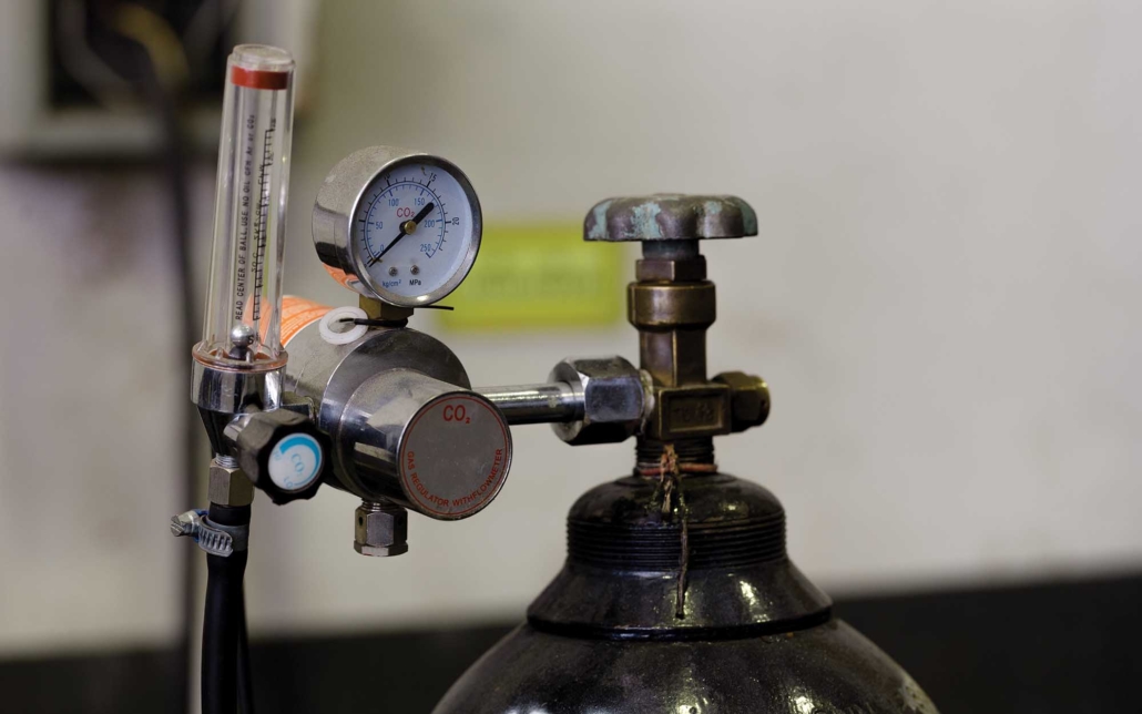 Close up shot of co2 tank pressure gauge